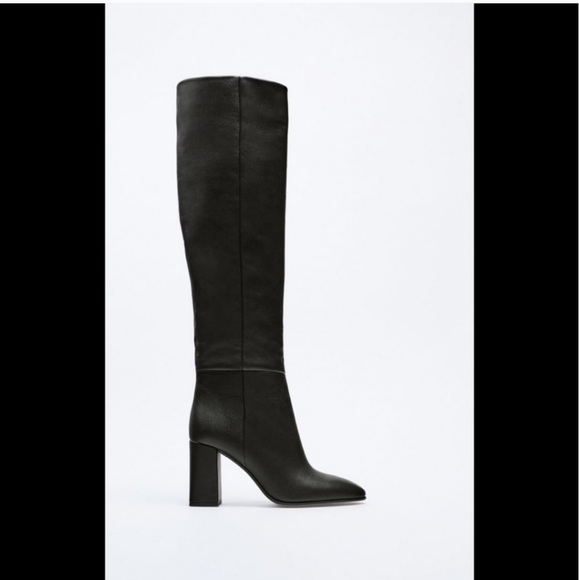 Zara heeled leather knee high boots black NWT - Picture 10 of 15